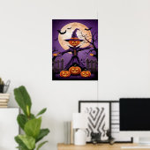 Spooky Pumpkin Witch with Full Moon Poster (Thuiskantoor)
