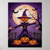Spooky Pumpkin Witch with Full Moon Poster (Voorkant)
