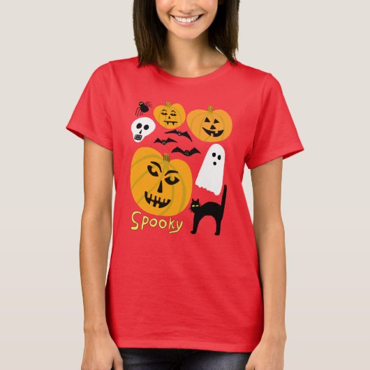 Spooky Pumpkins Charming Halloween Ghosts Bats T-shirt (Voorkant)