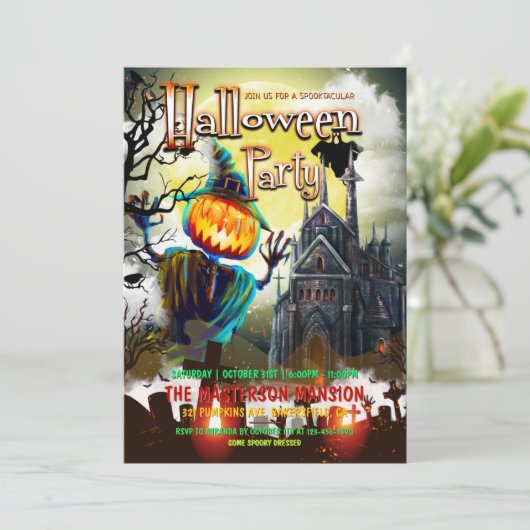 Spooky Pumpkins, Graveyard, Ghost Halloween Party Kaart (Staand voorkant)