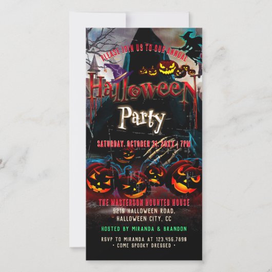 Spooky Pumpkins Haunted House Halloween Uitnodigen Save The Date (Voorkant)