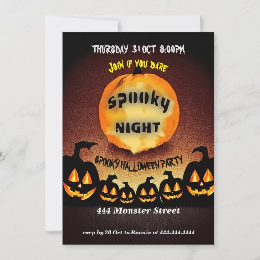 Spooky Pumpkins Night Halloween Party Uitnodiging (Voorkant)