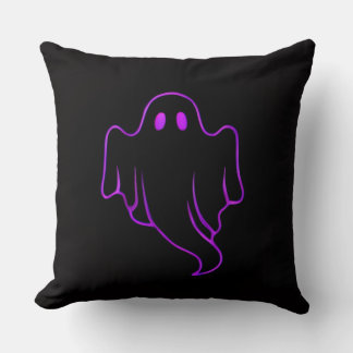 "Spooky Purple Glowing Ghost on Black Throw Pillow Kussen