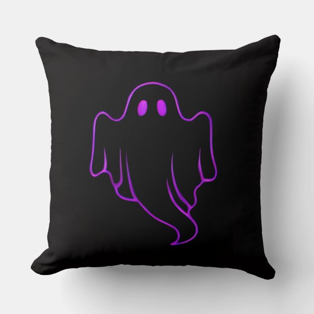 "Spooky Purple Glowing Ghost on Black Throw Pillow Kussen (Voorkant)
