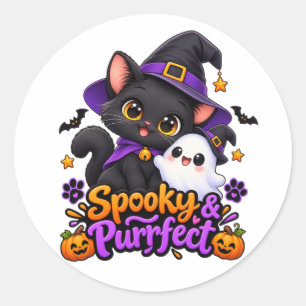Spooky & Purrfect – Halloween Kattensticker Ronde Sticker