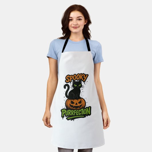 Spooky Purrfection - Schattigee zwarte kat op pomp Schort (Gedragen)