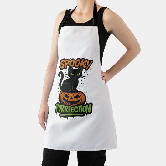 Spooky Purrfection - Schattigee zwarte kat op pomp Schort (Insitu)