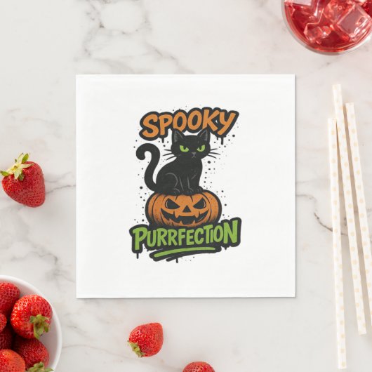 Spooky Purrfection - Schattigee zwarte kat op pomp Servet (Insitu)