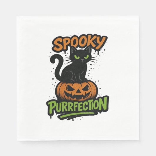 Spooky Purrfection - Schattigee zwarte kat op pomp Servet (Voorkant)