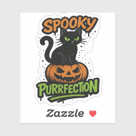 Spooky Purrfection - Schattigee zwarte kat op pomp Sticker (Vel)