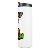 Spooky Purrfection - Schattigee zwarte kat op pomp Thermosbeker (Geroteerd rechts)