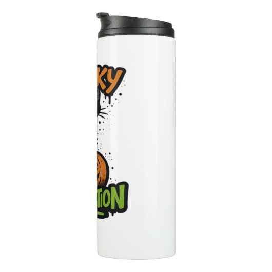 Spooky Purrfection - Schattigee zwarte kat op pomp Thermosbeker (Geroteerd rechts)