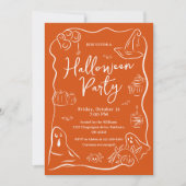 Spooky Quirky Hand Drawn Doodle Halloween Party Kaart (Voorkant)