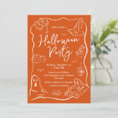 Spooky Quirky Hand Drawn Doodle Halloween Party Kaart (Staand voorkant)
