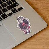 Spooky Rag Doll Yarn Hair Big Black Heart Red Bow Sticker