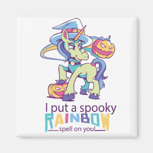 Spooky Rainbow Spell Halloween Unicorn Witch Magneet
