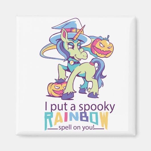 Spooky Rainbow Spell Halloween Unicorn Witch Magneet (Voorkant)