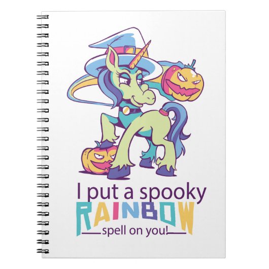Spooky Rainbow Spell Halloween Unicorn Witch Notitieboek (Voorkant)