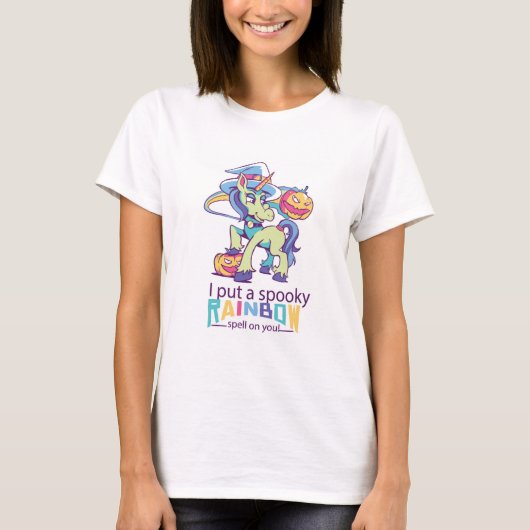 Spooky Rainbow Spell Halloween Unicorn Witch T-shirt (Voorkant)