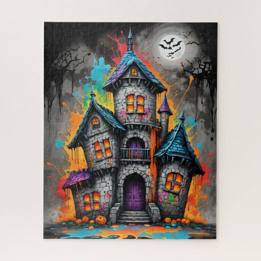 Spooky Rainbow Splatter Castle Jigsaw Puzzel (Verticaal)