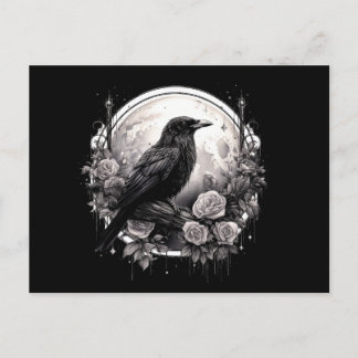 Spooky Raven Crow, Moon & Roos Gothic Illustratie Briefkaart