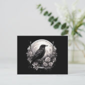 Spooky Raven Crow, Moon & Roos Gothic Illustratie Briefkaart (Staand voorkant)