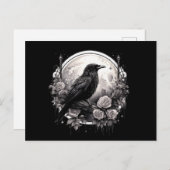Spooky Raven Crow, Moon & Roos Gothic Illustratie Briefkaart (Voorkant / Achterkant)