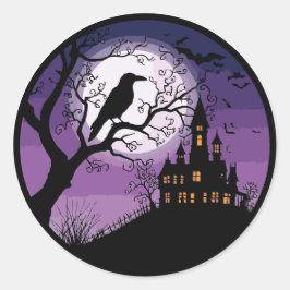 Spooky Raven en Haunted Mansion Ronde Sticker