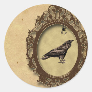 Spooky Raven en Spider Halloween Ronde Sticker