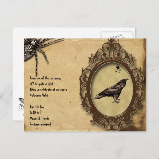 Spooky  Raven en Spider Halloween Uitnodiging Briefkaart (Voorkant / Achterkant)