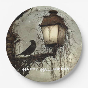 Spooky Raven op Lantaarn Halloween Papieren Bordje
