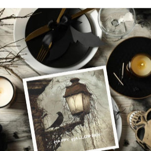 Spooky Raven op Lantaarn Halloween Servet