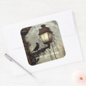  Spooky Raven op Lantaarn Halloween Vierkante Sticker (Envelop)