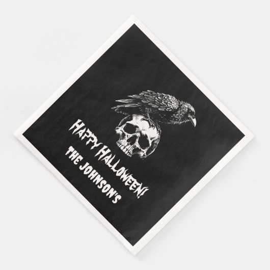 Spooky Raven Skull Halloween Papier servet (Hoek)