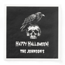 Spooky Raven Skull Halloween Papier servet