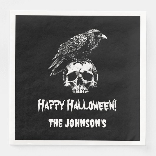 Spooky Raven Skull Halloween Papier servet (Voorkant)