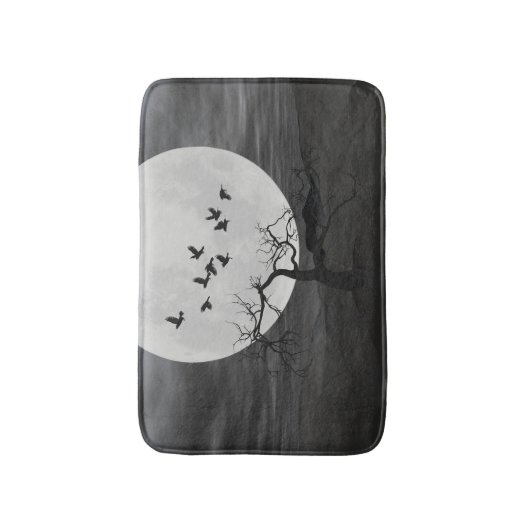 Spooky Ravens Vliegen tegen de Volle Maan Badmat (Voorkant Verticaal)