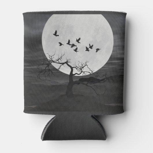 Spooky Ravens Vliegen tegen de Volle Maan Blikjeskoeler (Voorkant)