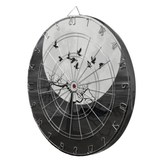Spooky Ravens Vliegen tegen de Volle Maan Dartbord (Voorkant Rechts)