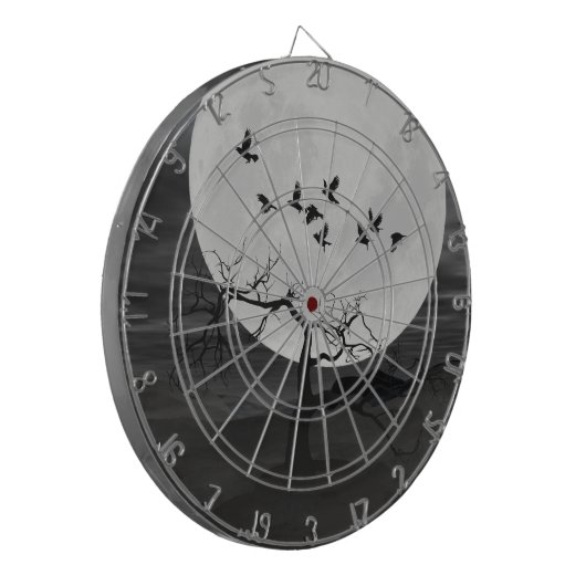 Spooky Ravens Vliegen tegen de Volle Maan Dartbord (Voorkant Links)