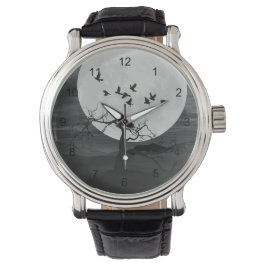 Spooky Ravens Vliegen tegen de Volle Maan Horloge