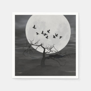Spooky Ravens Vliegen tegen de Volle Maan Servet
