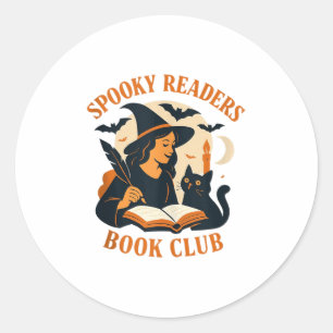 Spooky Readers Boek Club Witch Cat Magic Tanktop_ Ronde Sticker