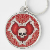 Spooky Red Heart afgebeeld in witte Botten Sleutelhanger (Voorkant)