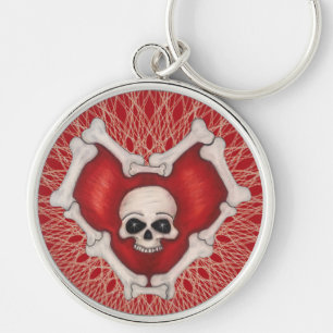 Spooky Red Heart afgebeeld in witte Botten Sleutelhanger