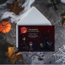 Spooky Red Moonlit Night Halloween Uitnodiging