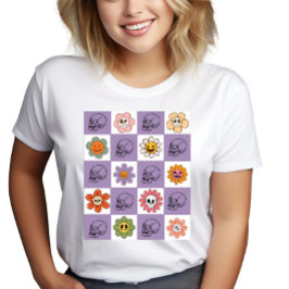 Spooky Retro Bloemen Schedel Geruit Tri-Blend Shirt