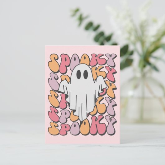 Spooky Retro Ghost Briefkaart (Staand voorkant)