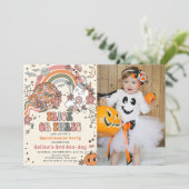 Spooky Retro Ghost Halloween 3e verjaardag foto Kaart (Staand voorkant)
