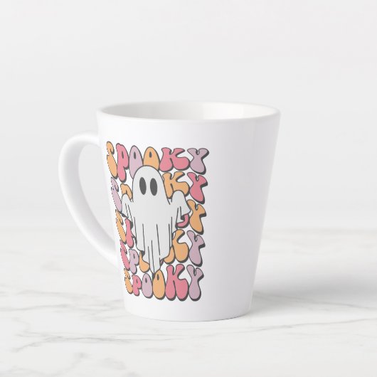 Spooky Retro Ghost Latte Mok (Linkerhoek)